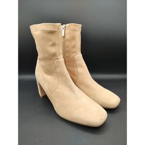 Aquatalia Womens Beige Suede Square Toe Block Heel Ankle Boots Made in Italy 8.5